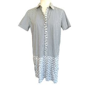 Suno Shirt Dress Womens Large‎ Blue White Purple Stripe Floral 100% Cotton Mini